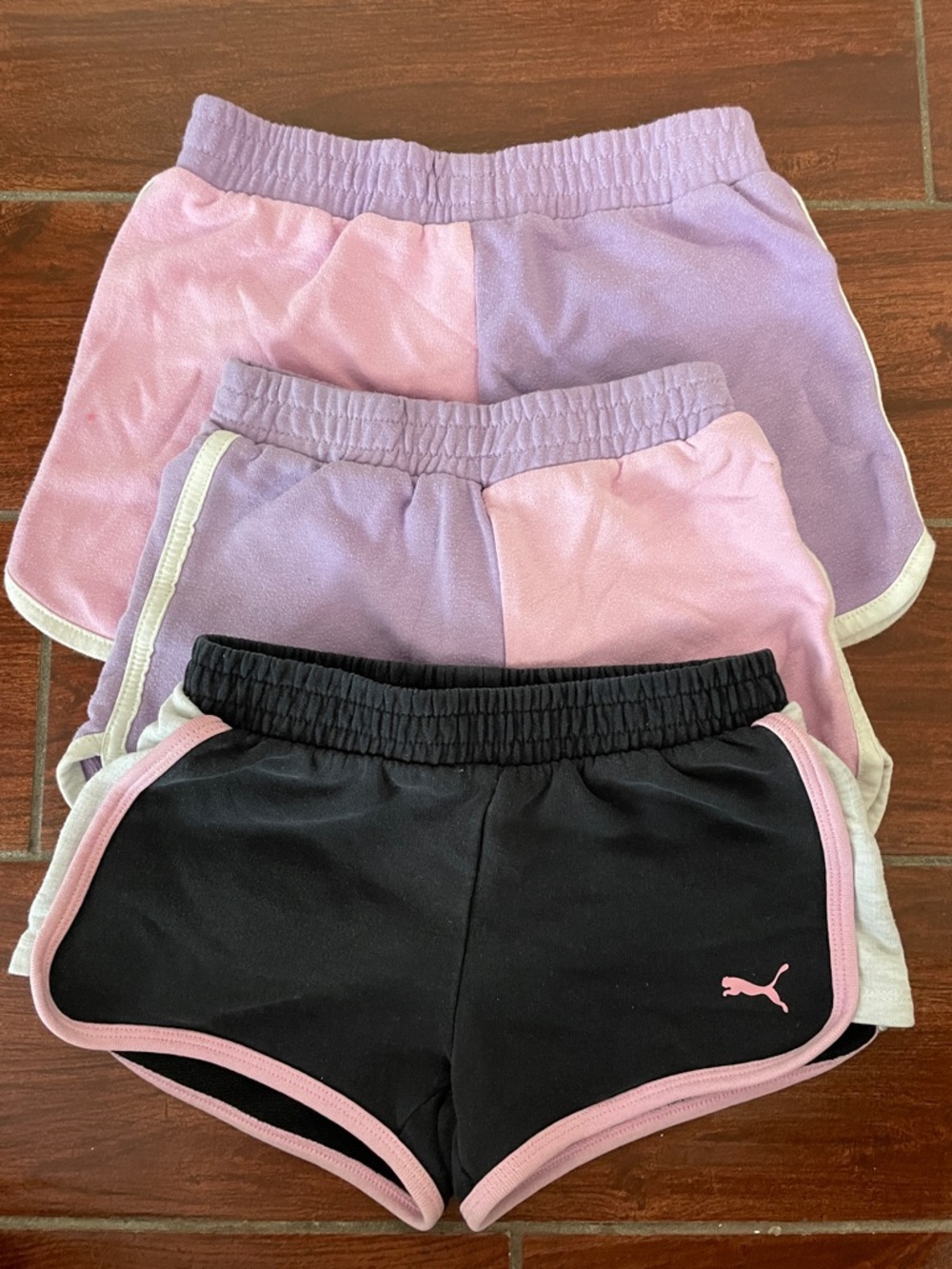 Puma & 365 Kids Girls' Black, Pink & Lavender Shorts Trio (In Good Condition)